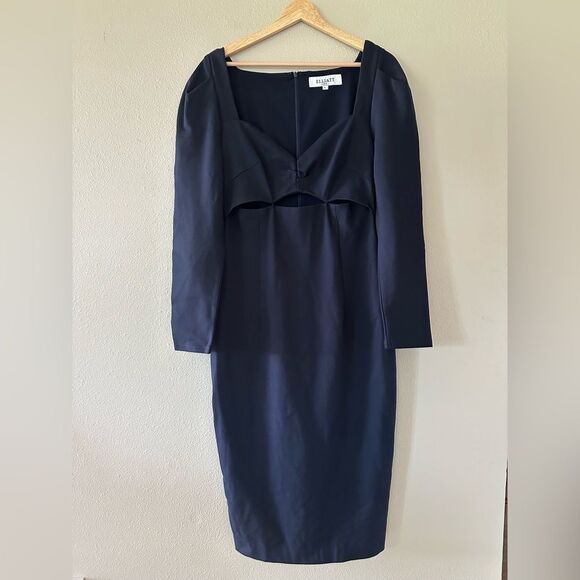 Elliatt Scarlette Navy Blue Midi Long Sleeve Cutout Cocktail Dress Size L - Picture 1 of 12